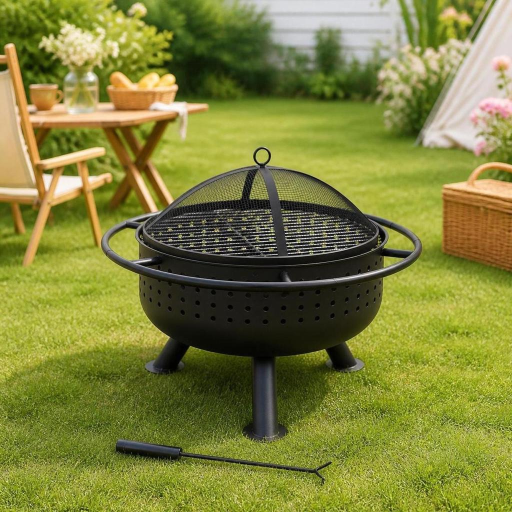 Outdoor Fire Bowl with Cooking Grate Long-Lasting Grill