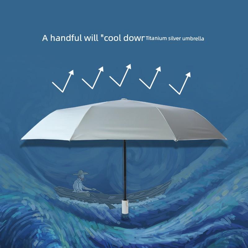 Van Gogh Starry Sky Titanium Silver Sunshade Umbrella, Dual-Purpose for Sun and Rain, Sun Protection, Uv Protection, Automatic High-Value Sun Umbrella