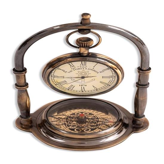 13,97 cm stolní závěsné hodinky s mosazným rámem se směrovým kompasem