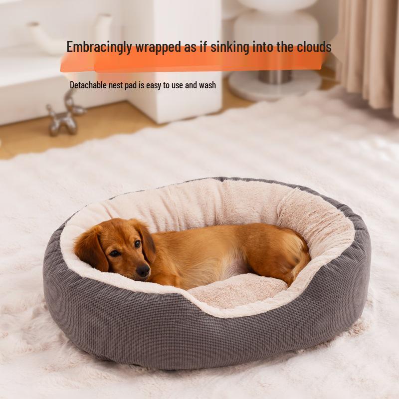 Warmes Winter Plüsch Haustierbett – Kratz- und Verschleißfest, Herausnehmbares und Waschbares Cord Nest für Katzen und Hunde