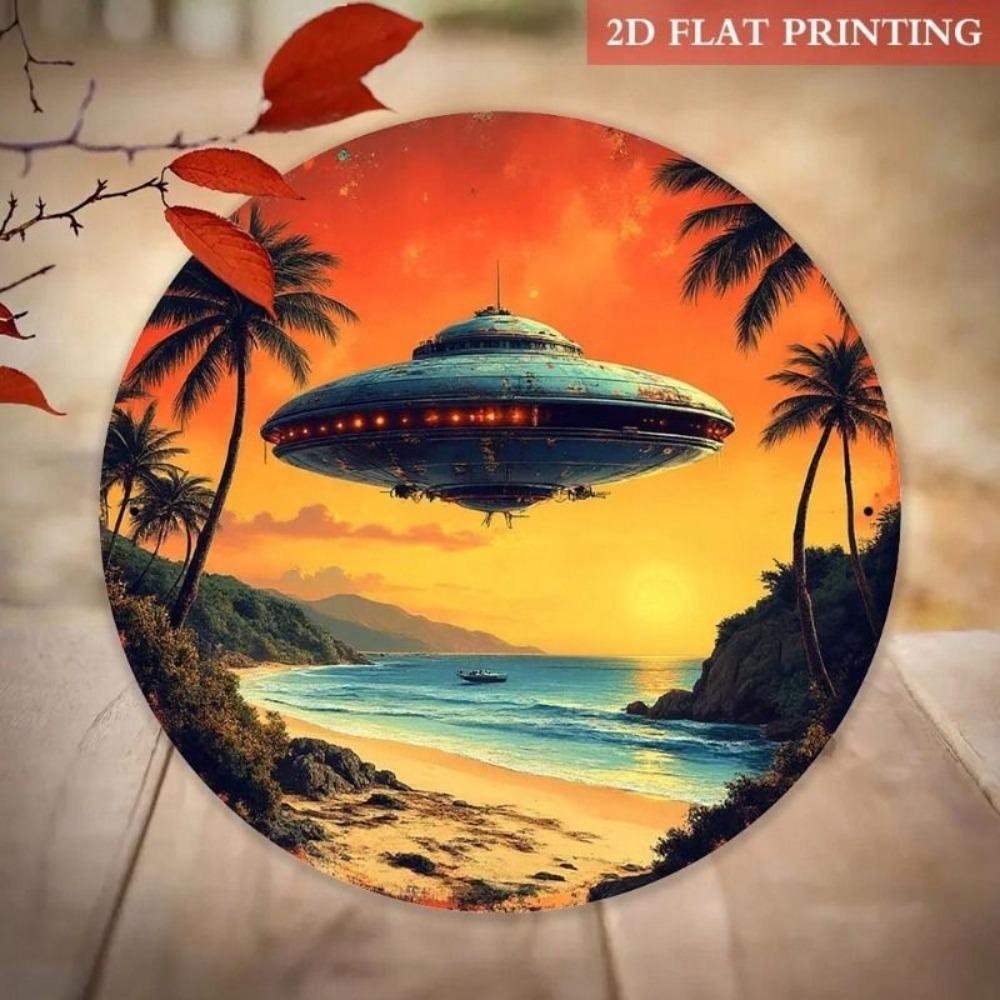 Metal Poster Wall Art UFO Retro Space Decor for Living Room