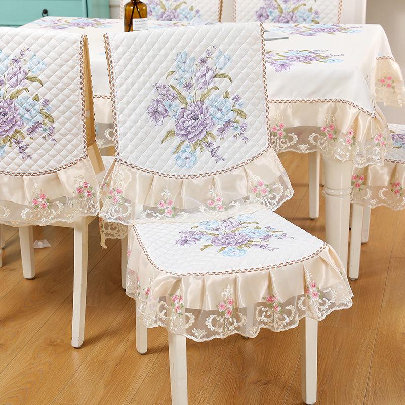 1pcs European Style Countryside Embroidery Dining Chair Covers Quilted Anti Slip Lace Ruffle Edge Chair Cushion Home Restaurant Fabric Decoration
