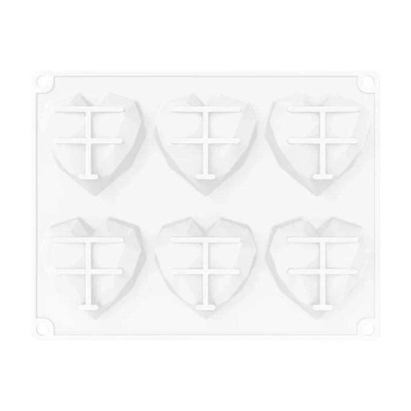 Cross-border Silicone Single Heart-shaped 6-8-diamond Love Cake Mold Baking Diy Mousse Chocolate Mold
