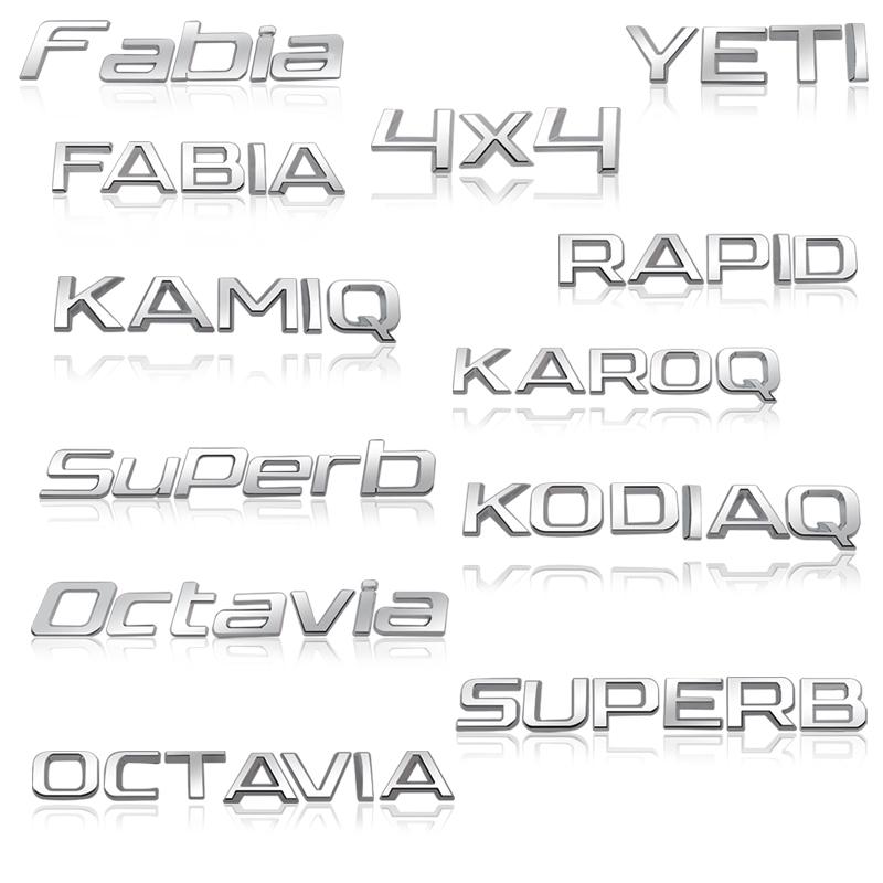 HGWE4 Bright silver Metal car Rear trunk Decals Emblem badge sticker For Skoda 4x4 Yeti Octavia Superb Fabia Kamiq Karoq Kodiaq Rapid