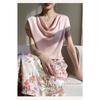 Top Corto da Donna in Seta Raso Primavera Estate, T-shirt Elegante Semplice a Manica Corta con Colletto alla Francese, Blusa Casual Taglie Forti