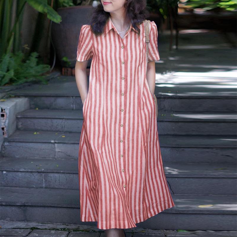 ZANZEA Women Casual Turn Down Collar Summer Short Sleeve Shirt Dress