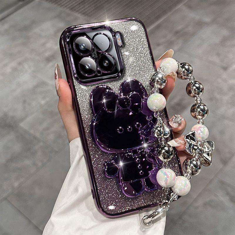 

Милый чехол-подставка для макияжного зеркала в виде кролика для Xiaomi 15 Ultra 14 13 Pro 14T 14T Pro 13T 13T Pro, роскошный защитный чехол-браслет For Xiaomi 14T фиолетовый