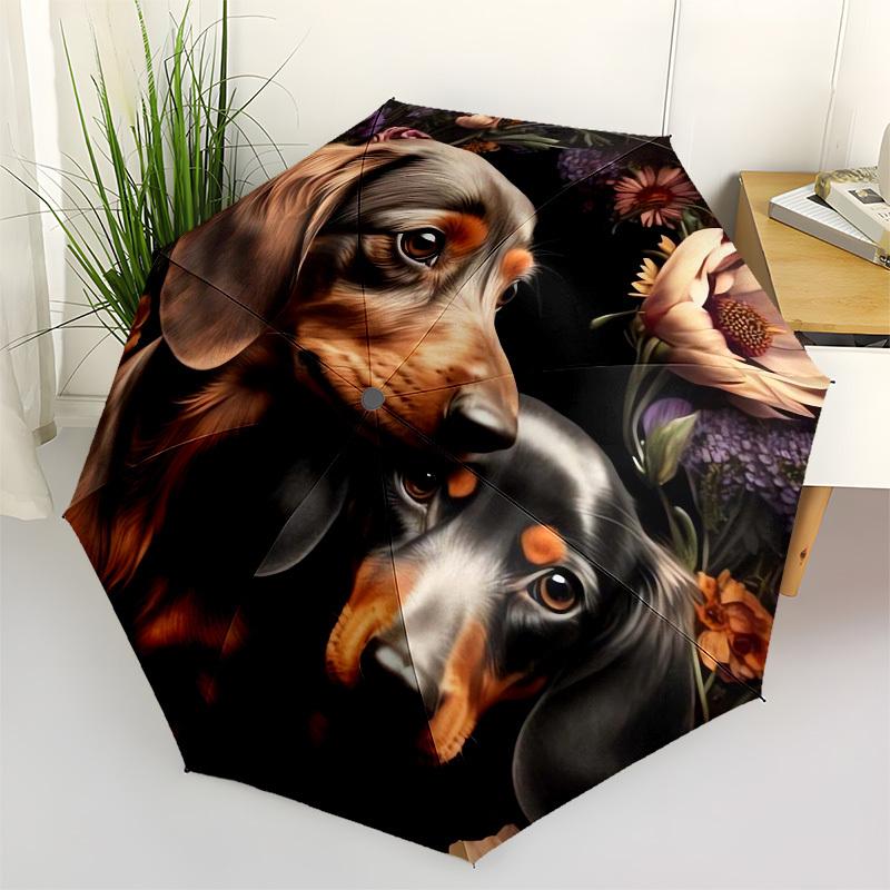 1pc Floral Dachshund Duo Umbrella with Plastic Handle,Suitable for All Seasons Home Travel Outdoor UmbrellaM1200