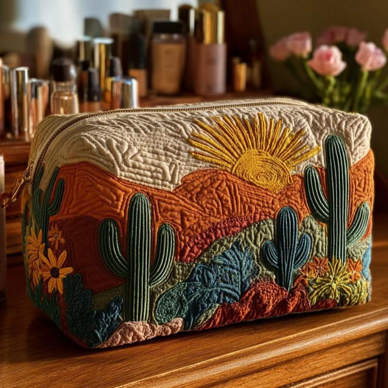 Dragonfly Print Quilted Makeup Bag Multi-functional U-shaped Storage Pouch