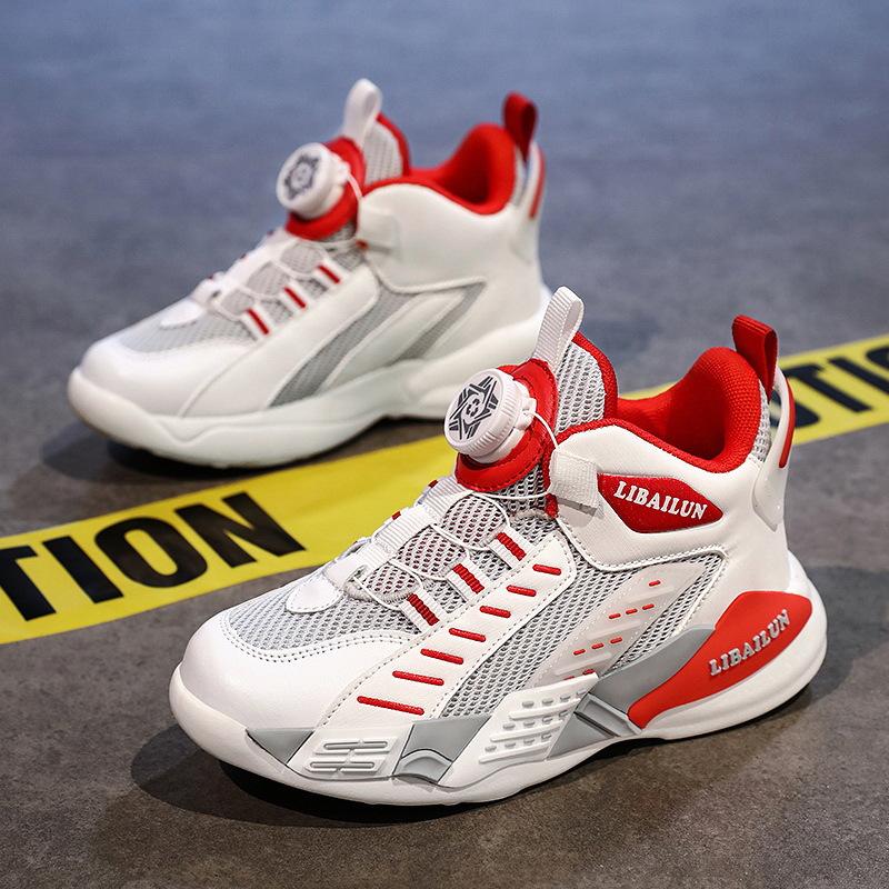 Children's Sports Shoes Boys Rotating Buttons 2025 New Spring Mesh Breathable Older Children's Youth Basketball Shoes Men