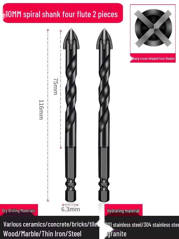 6mm All-In-One Tile and Concrete Drill Bit - Four-Flute Alloy Triangle for Glass and Cement
