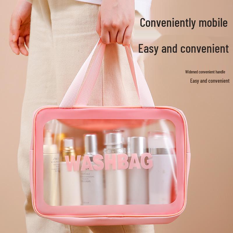 Large Waterproof Frosted Makeup Bag with Wet/Dry Separation, Portable Handheld Design