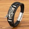 Bracciale Aquila Animale per Uomo Mano Multi-Strati Pelle Nera con Chiusura Magnetica Gioielli Regalo per Fidanzato
