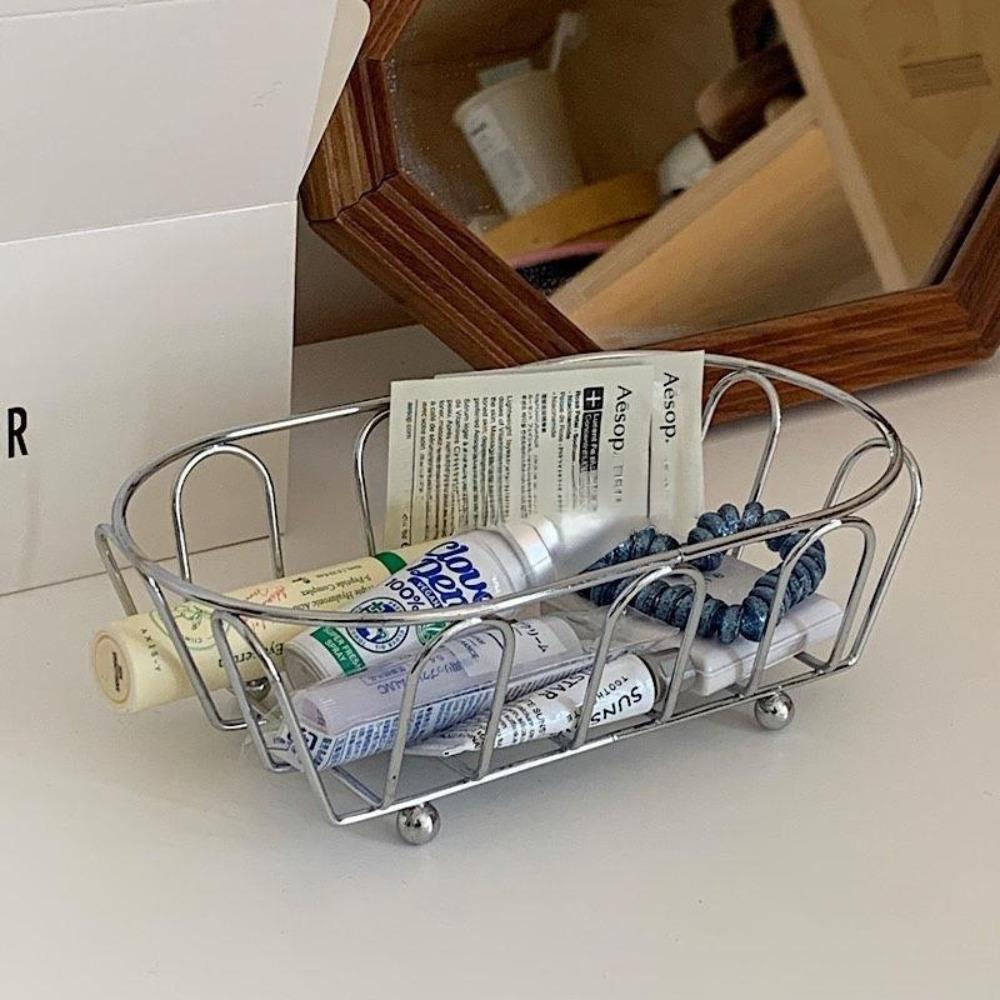 Iron Storage Basket Minimalist Hollow Line Design Desktop Organizer Cosmetics Bread French Fries Fruit Basket Cafe Restaurant