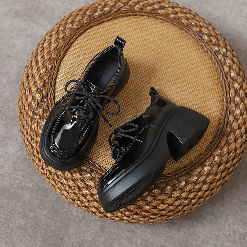 

Туфли на плоской подошве из натуральной кожи для женщин Huizhou, виноградные, те же, маленькие кожаные туфли, женские, черные, в студенческом стиле, на шнуровке, для детей 38 чёрный