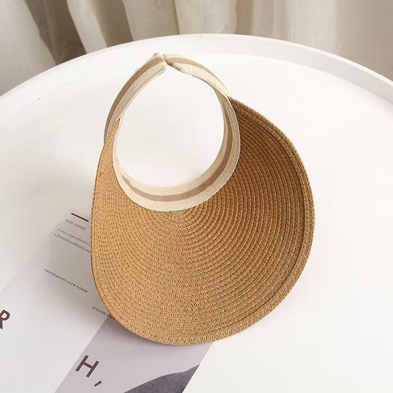 New Summer Raffia Straw Sun Protection Hat Open Top Straw Hat Striped Versatile Uv Protection Women'S Casual Baseball Cap