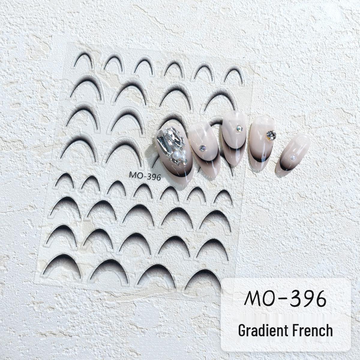 Gradient Crescent Moon Nail Stickers: Black, White & Red French Tip Decorations