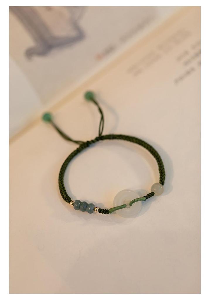 Hetian Jade Women's Bracelet - Adjustable Woven Rope with Single Bead and Peace Buckle - Light Luxury Good Luck Charm, Perfect Gift for Best Friends.
