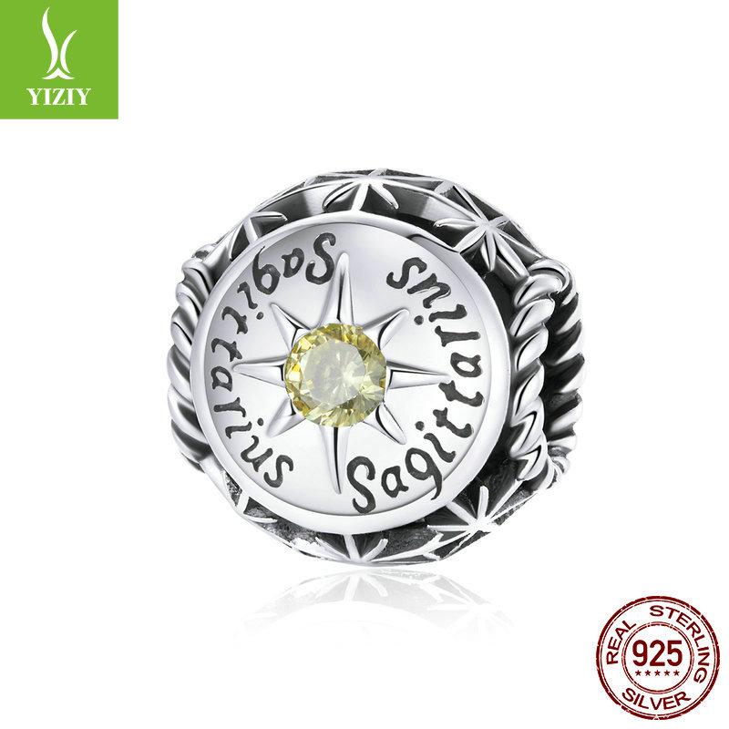 12 Constellation S925 Silver Beaded, Retro Style Fashion Color Zircon Diy Accessories Scc1725