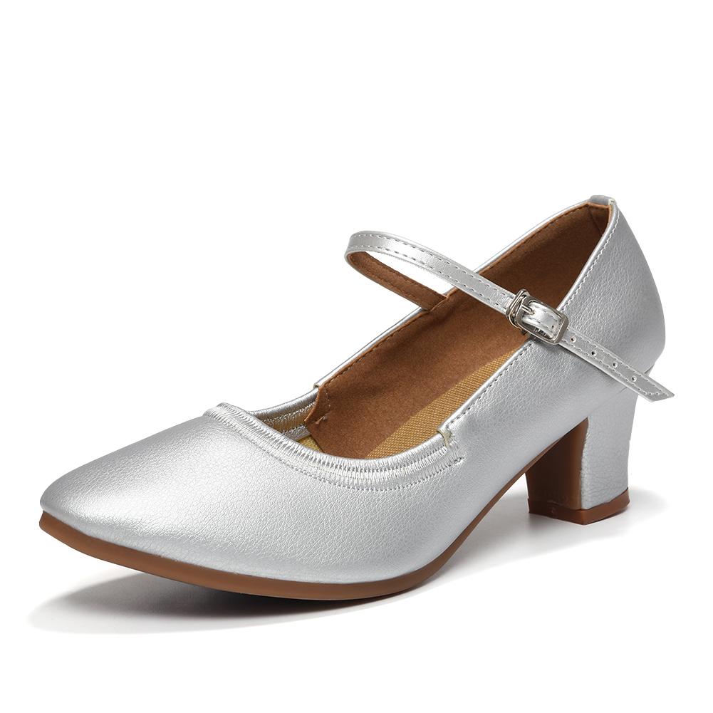 LeatherModern Dance Shoes Women Soft Sole Latin Ballroom Standard Dancing Shoes 5CM Square Heel