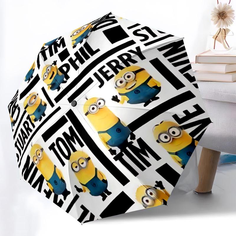 1pc Minions Characters Automatic Open/Close Folding Umbrella, Windproof 8-Rib Construction, Lightweight Travel Umbrella for Women/Men a0903207