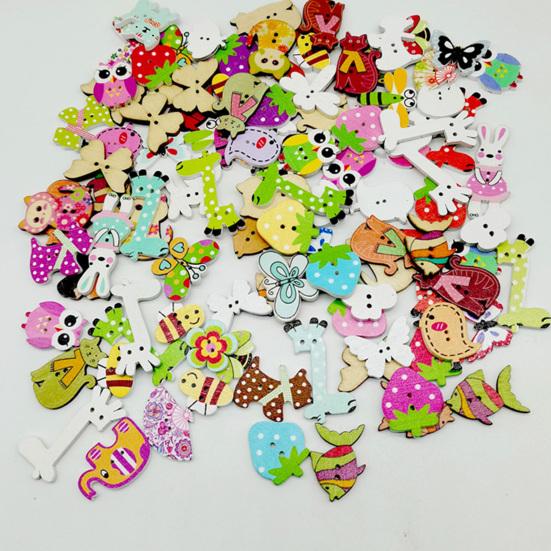 50Pcs/Bag Button Eco-friendly Cartoon Animal Pattern Wood Knitting Clothes Buttons for Home