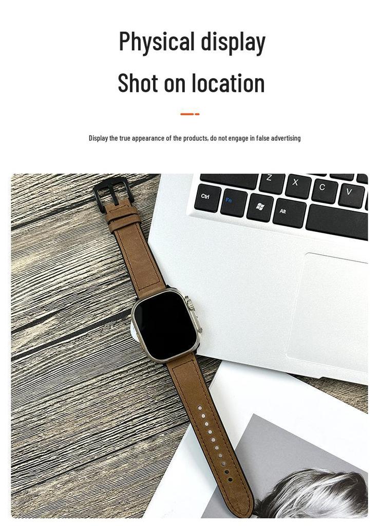 Versatile Leather Strap with Crazy Horse Pattern for Apple and Samsung Smartwatches