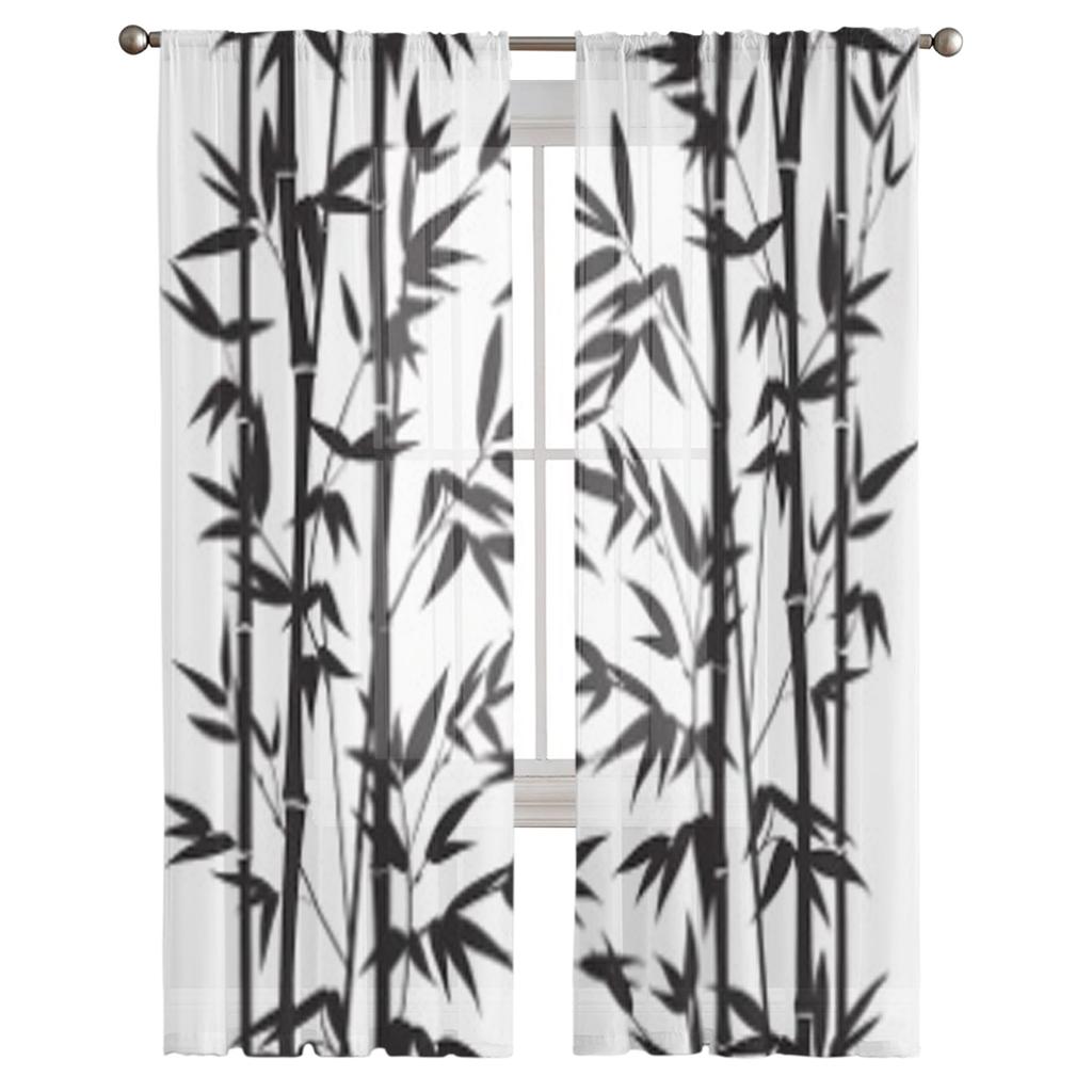 Bamboo Isolated On White Tulle Sheer Curtains for Living Room the Room Bedroom Kitchen Decoration Voile Organza Curtains