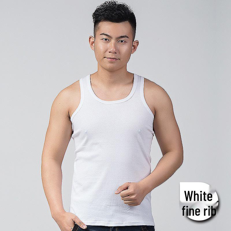 Men s Cotton Ribbed Fitness Tank Top with Custom Logo Large белый
