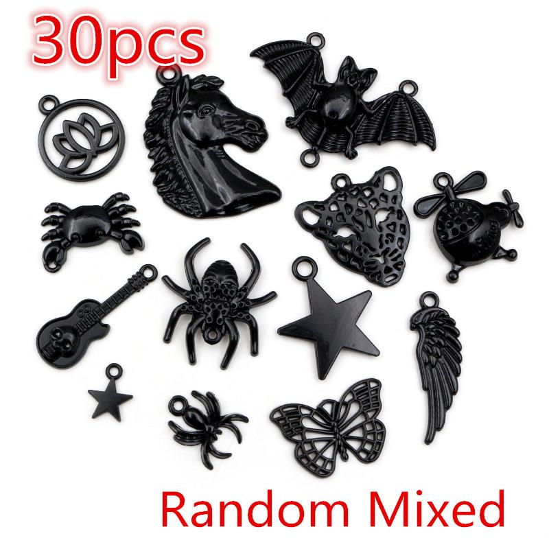 New Fashion Black Plated Charms Spider Star Wings Butterfly Horse Metal Alloy Pendant DIY Charms for Jewelry Making Findings