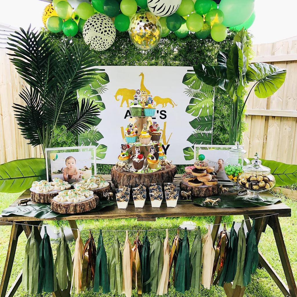 3-Tier Cupcake Stand with 24 Wild One Cupcake Toppers for Safari Baby Shower Decoration