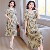 Women Plus Size Midi Dress Short Sleeve Floral Print Cotton Silk Loose Casual Mom Dress