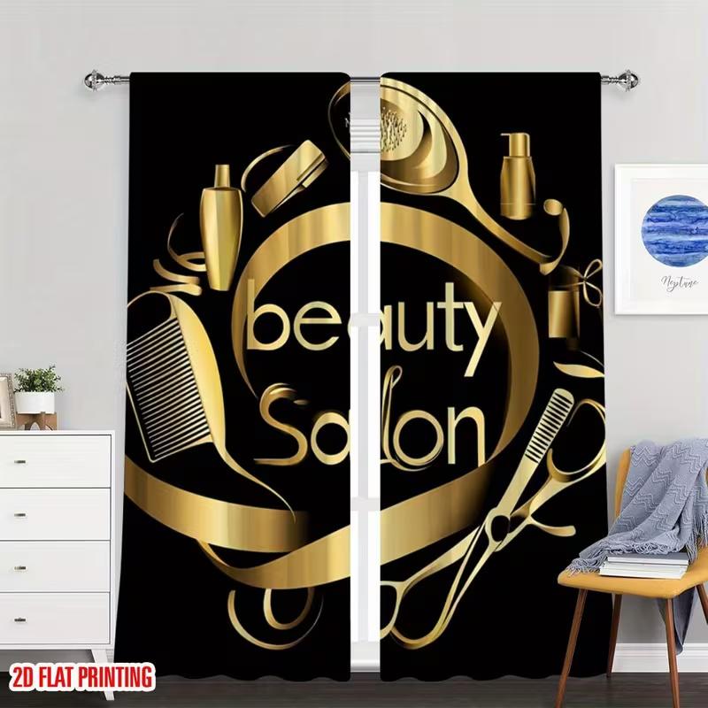 2 Pcs Barber shop tools print curtains  suitable for bedroom  living room kitchen decoration  home decoration  Barber shop curtains