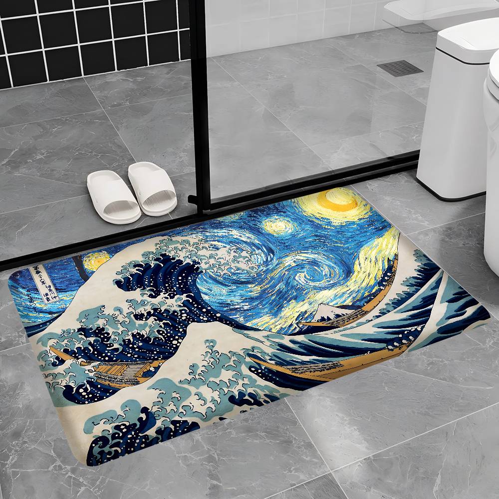 The Great Wave Off Kanagawa Room Mats Retro Multiple Choice Living Room Kitchen Rug Non-Slip Welcome Rug