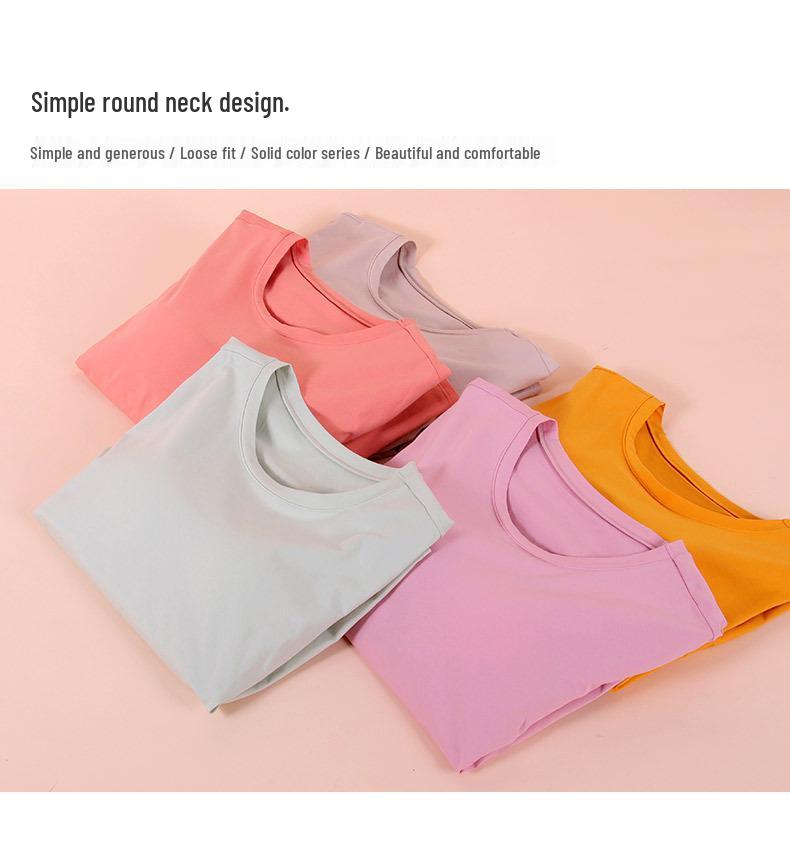 T-shirt da donna a maniche corte con reggiseno integrato, Top in cotone per il tempo libero per Primavera/Estate