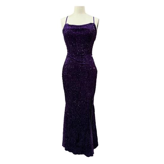 Women's Sparkly Sequin Long Formal Dress Square Neck Backless Split Mermaid Prom Dress Spaghetti Strap Evening Party Gown