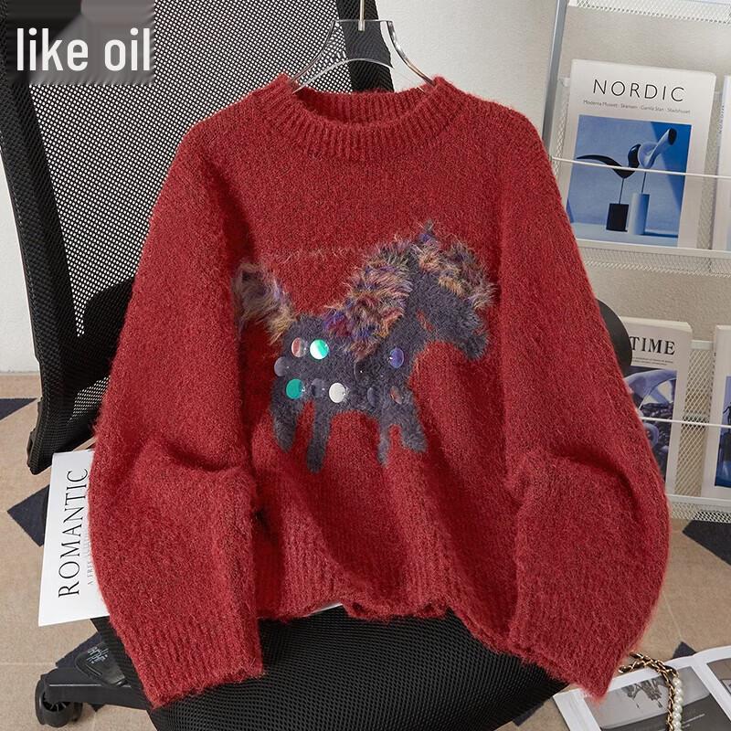 Women s Year of the Horse Lucky Red Wool Blend Sweater One Size