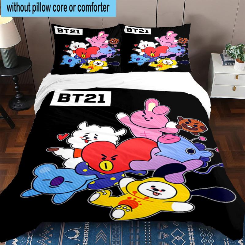 3PCS K-pop Cartoon Friends 3pcs Bedding,Including 3PCS Duvet Cover And 2pcs Pillowcases Perfect for Christmas,Ideal for Bedroom, Dormitory