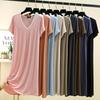 Übergröße M bis 6XL Modal V-Ausschnitt Nachthemd Sommer Damen Locker Hauskleid Einfarbig Lässig Langes Nachthemd Komfort Hauskleidung