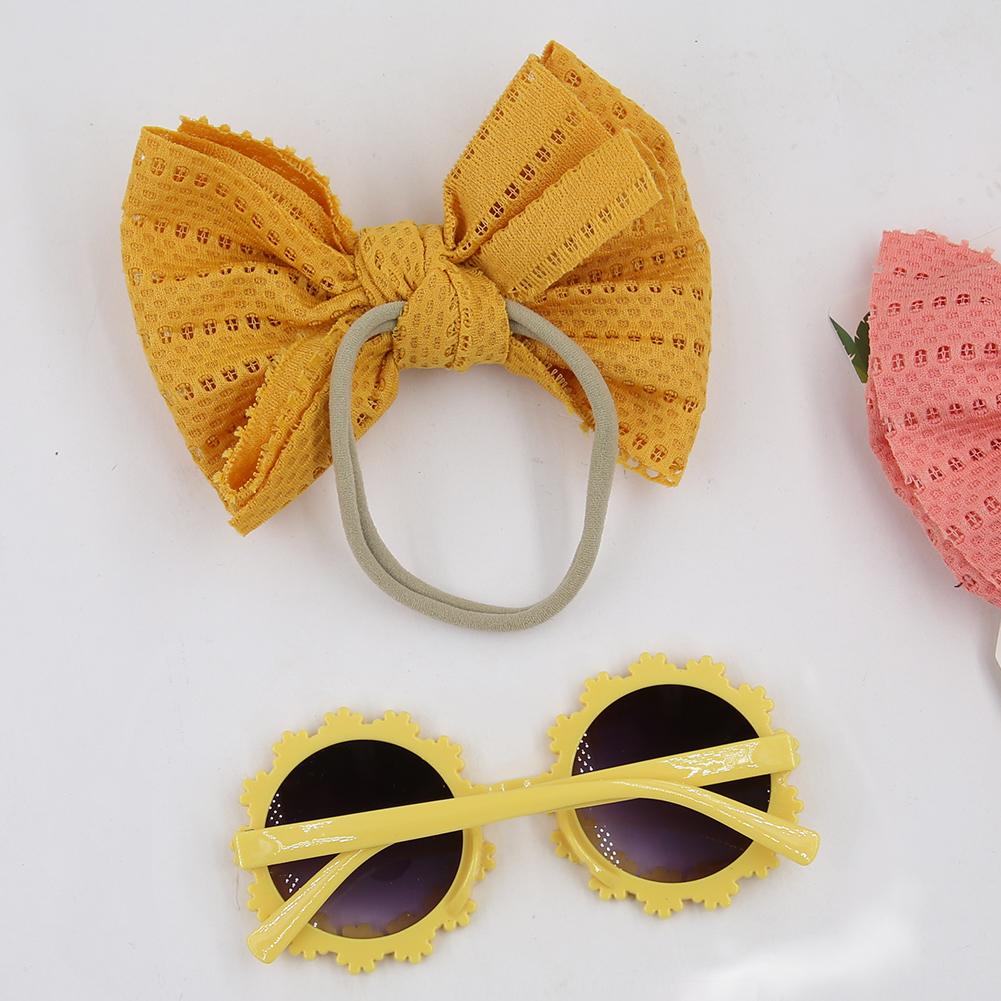 2Pcs/Card Daisy Baby Sunglasses Eyelet Bow Headband Set Elastic Nylon Hair Bands Seaside Sun Glasses Kids Headwear