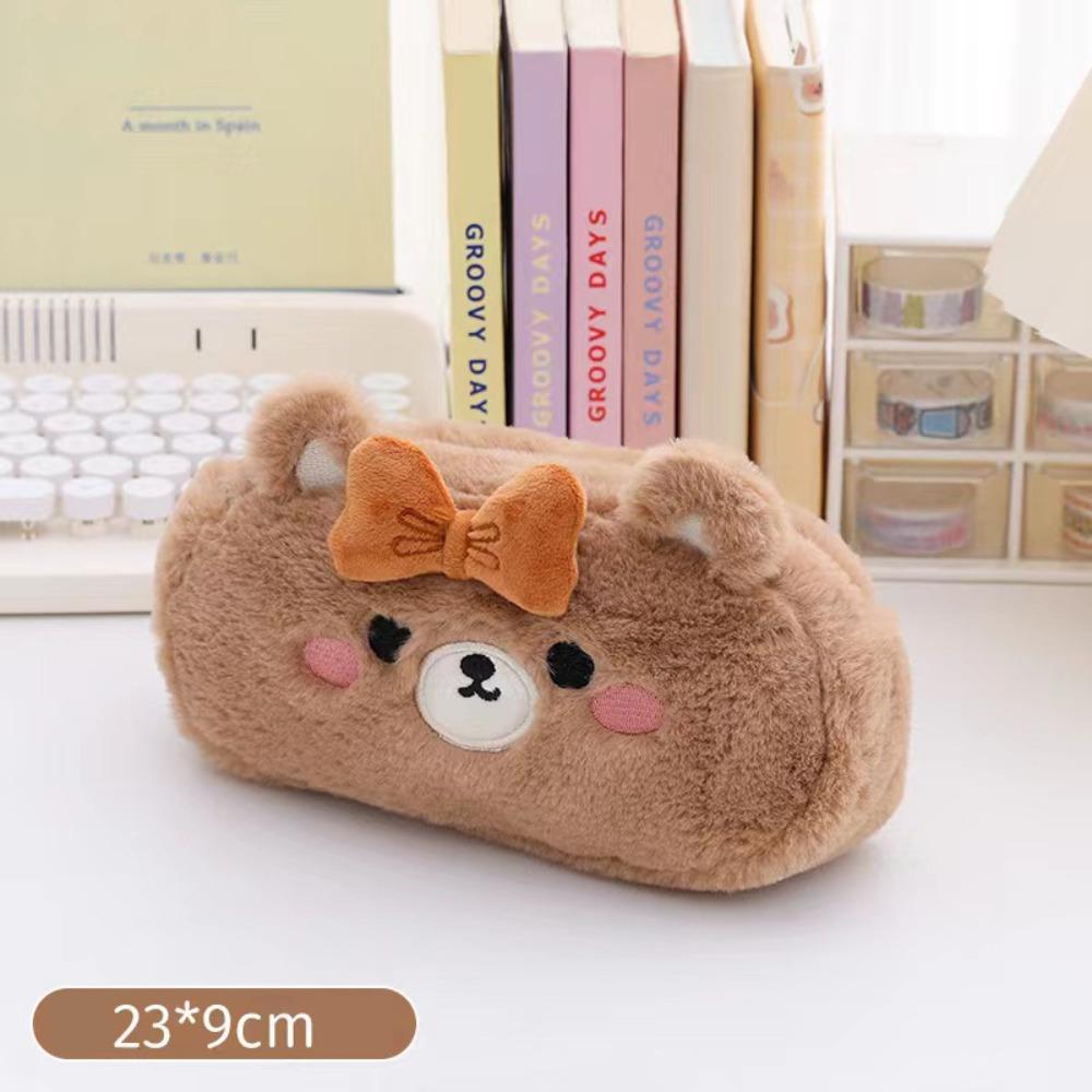 

Вместительный мультяшный чехол для ручек, плюшевая сумка для канцелярских принадлежностей, кавайный плюшевый пенал для студента Brown Bear