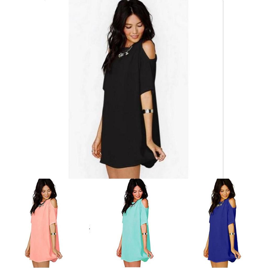 Vestito in Poliestere a Maniche Corte Off-the-Shoulder per Uso Casual Estivo