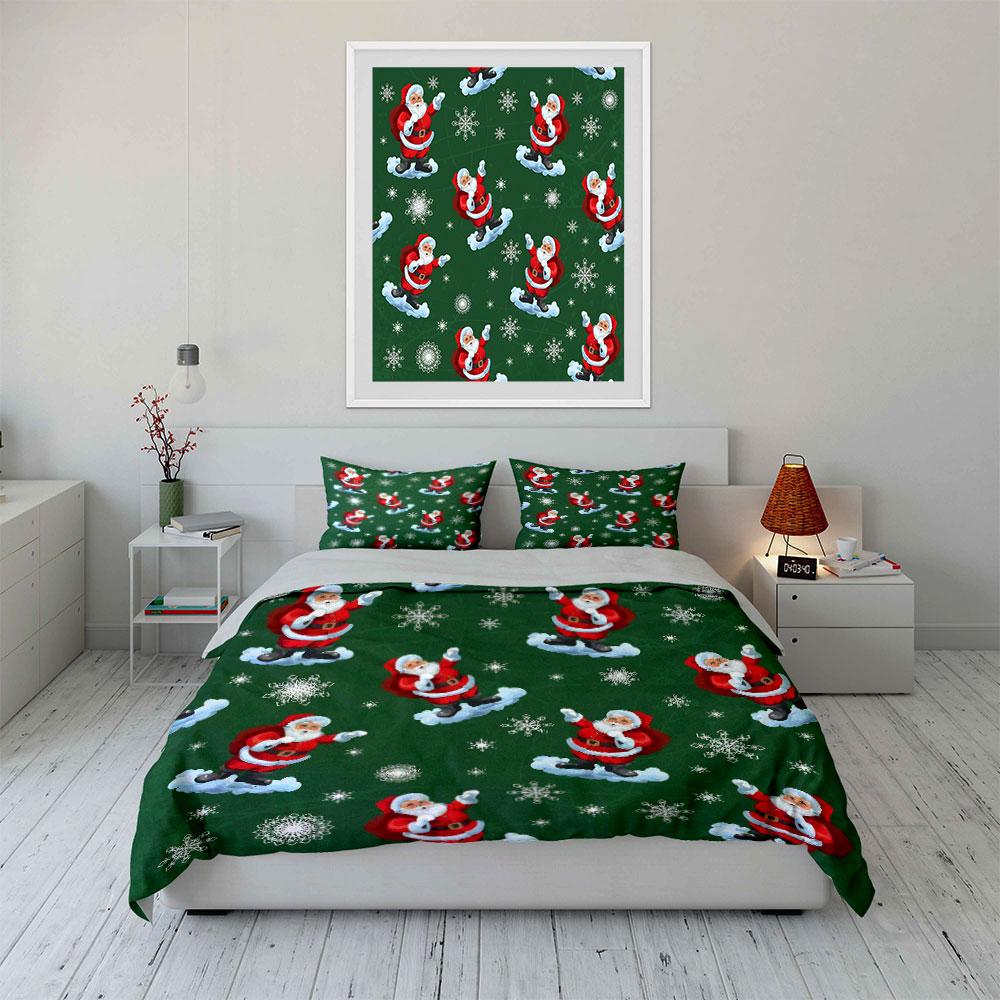 Christmas Santa and Snowflakes Bedding Duvet Cover Set Duvet Cover Pillowcases (1*Duvet Cover 2*Pillowcases, without duvet insert)