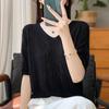 Women Knit T-shirt Summer Knitted Shirt Short Sleeve Tees V-neck Pullover Knit Tops Female