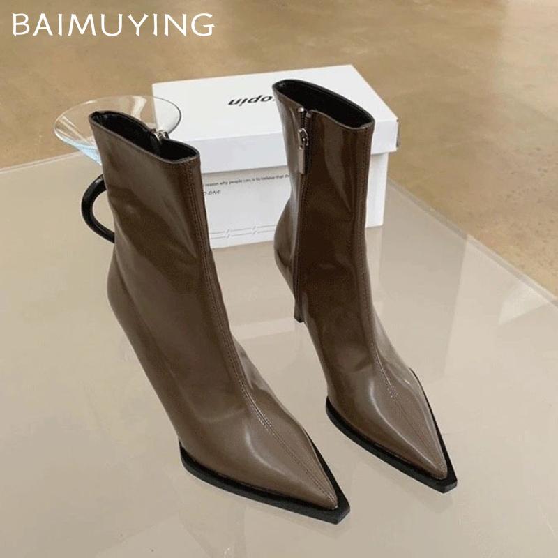 High Heels Women Ankle Boots Pointed Toe Leather Shoes Elegant Woman 2025 Trend Chelsea Boots Brand Pumps Winter Botas De Mujer
