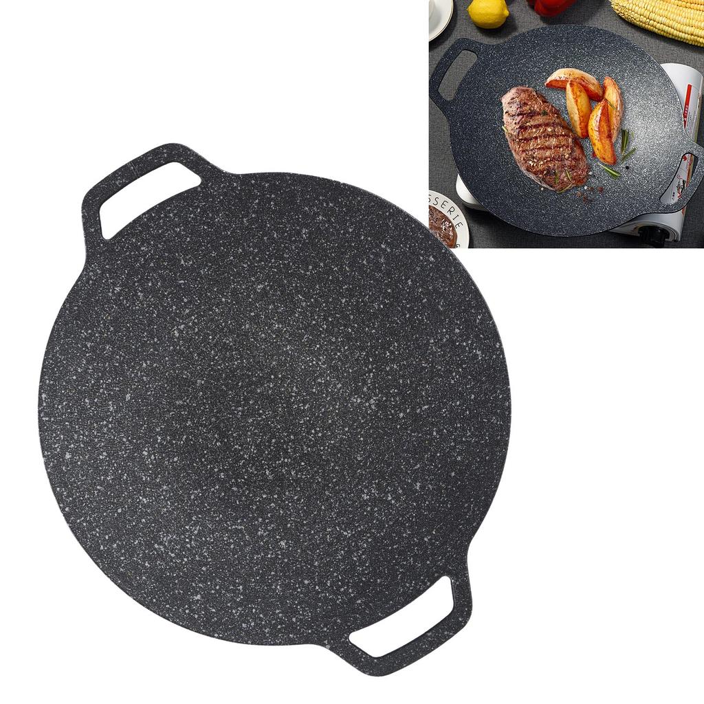 Korean Style Barbecue Round Plate Smokeless Round Griddle for Home Camping Indoor Outdoor Grilling 34cm
