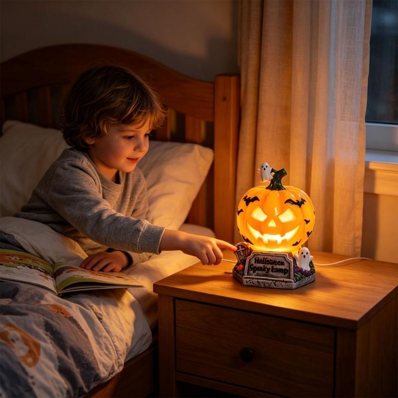 USB Table Accent Lamp, Resin Seasonal Light for Shelf Entry Counter Home Display and Fall Party Space Placement