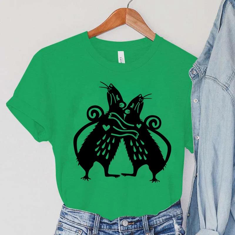 Ratte Damenbekleidung Cartoon Tier Lässige Damen T-Shirts Ratten Umarmen Print Mode T-Shirts Sommer Vintage Ratte Damen T-Shirts