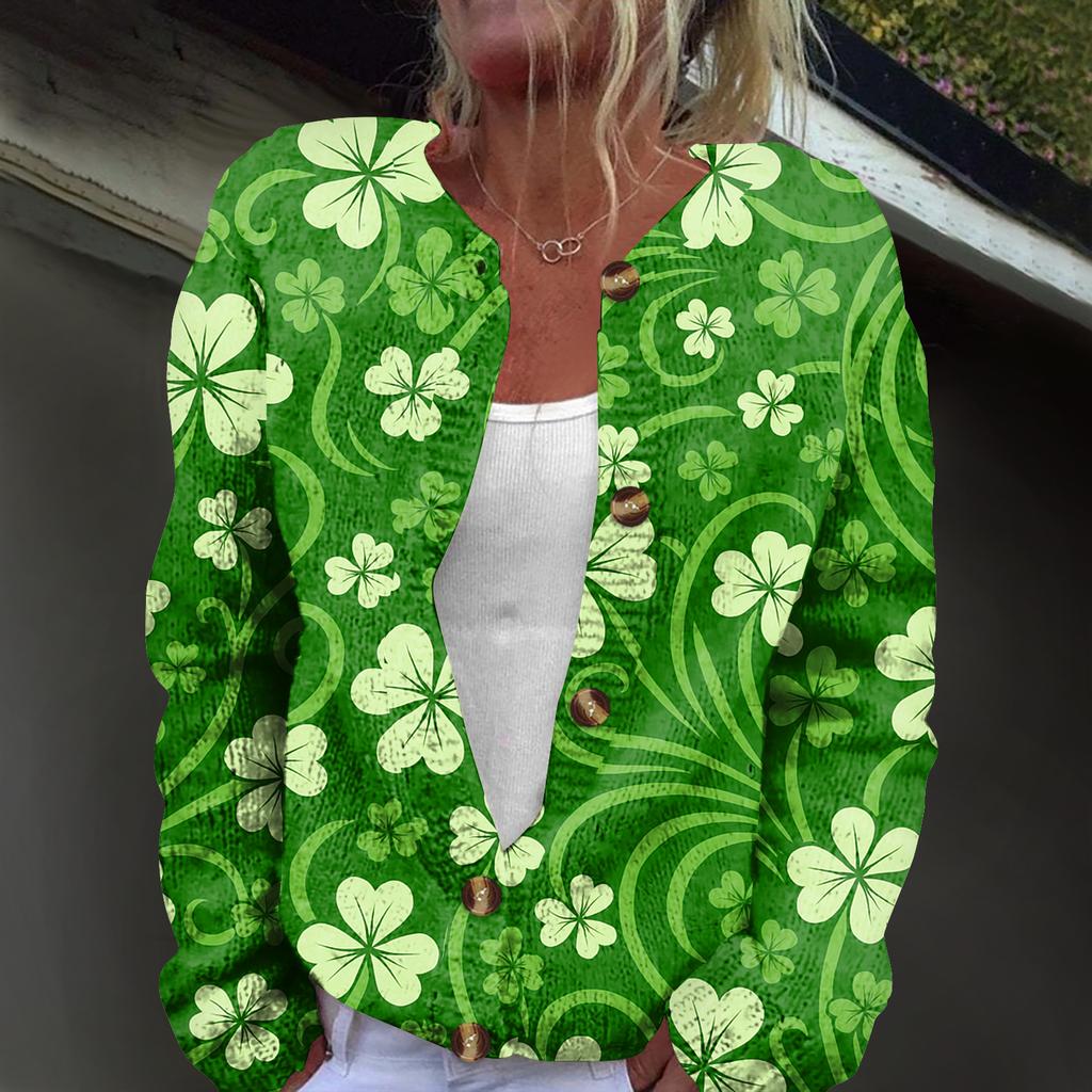 Women's Fashion Printed Long-Sleeved Knit Cardigan Button-Down Jacket