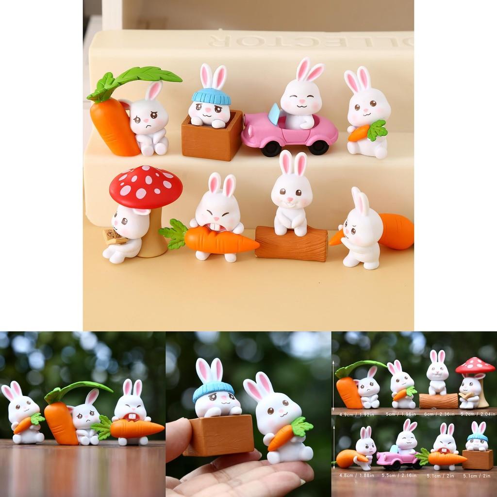 Süßes Karotten-Pilz-Cartoon-Kaninchen Mini-Modell Schreibtisch-Deko-Schmuck-Set Für Kinder Und Sammler
